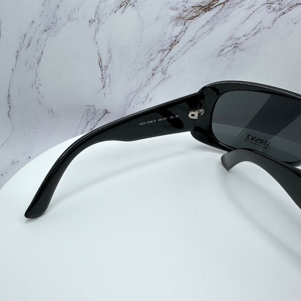 ❌SOLD ❌VERSACE Sunglasses New Black Crystals Logo Authentic Shield Wrap Visor - Picture 12 of 13